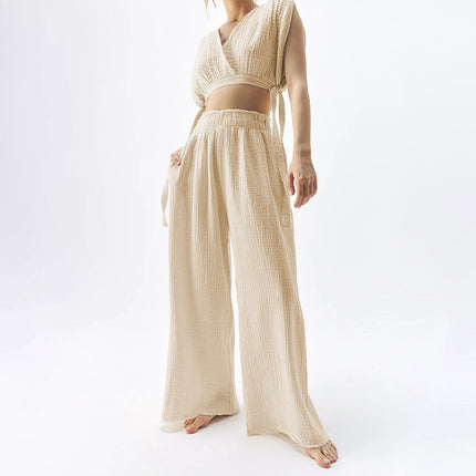 Double-layer Gauze Trousers High Waist Thin Cotton Wide Leg Pants