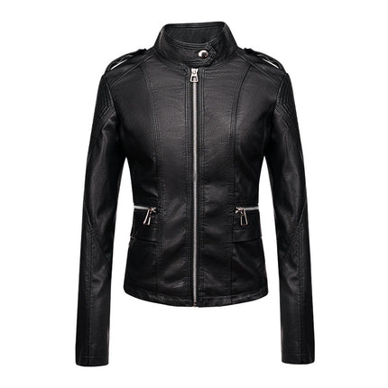 Women's Leather Jacket Women's Slim-fit Leather Jacket Women's Motorcycle Clothing PU Leather Women's Jacket Short Women's Leather Jacket Three-line Craft