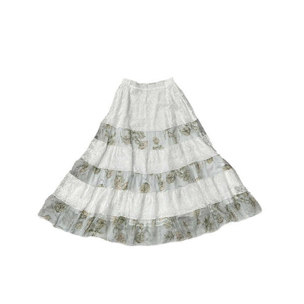 Chiffon Floral Stitching Low Waist Skirt