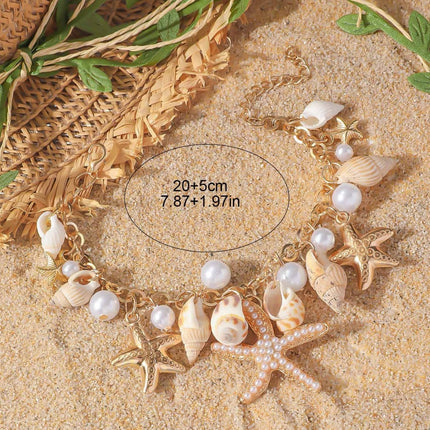 Conch Starfish Anklet Vacation Bohemian Shell Pearl Foot Ornaments