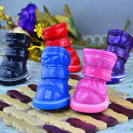 PU Mirror Leather Warm Pet Dog Shoes In Winter