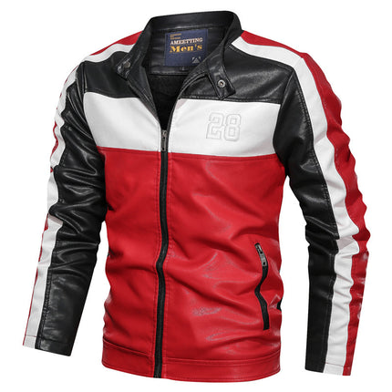 Men's stand-up collar motorcycle jacket leather jacket