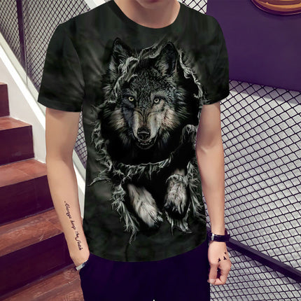Top wolf 3D printed T-shirt Tide brand short sleeve loose men's top