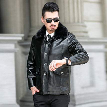 Lapel Fur Liner Leather Jacket Casual Men's Leather Jacket