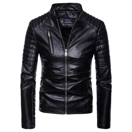 Multi-zip leather motorcycle leather jacket