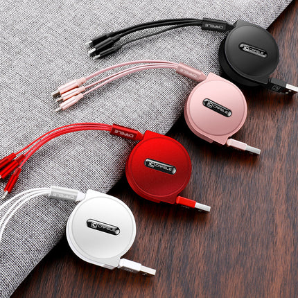 Telescopic three-in-one charging line mobile phone multi-function multi-head