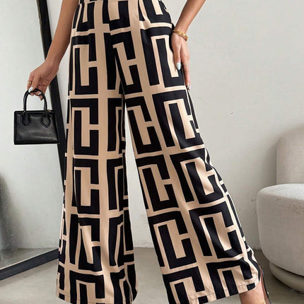 Irregular Copywriting Loose High Waist Wide Leg Casual Trousers