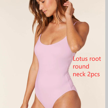 Summer Bikini Backless String Large Size Sexy Solid Color Triangle One-piece Swimsuit Womens Clothing 2pcs