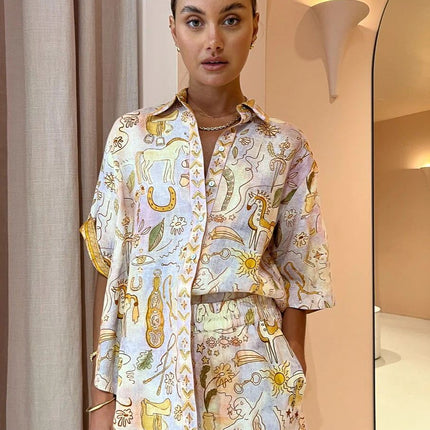 Spring And Summer New Casual Pocket Half Sleeve Suit INS Loose Fashion Women's Wear Two-piece Suit