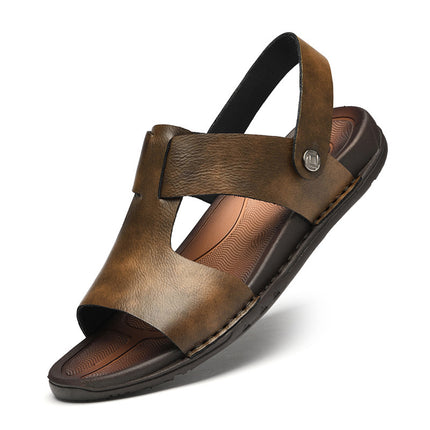 Summer Men's Leather Sandals Plus Size Roman Beach Shoes
