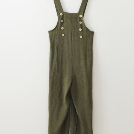 Jungle Green Solid Color Buttoned Straight Leg Overall