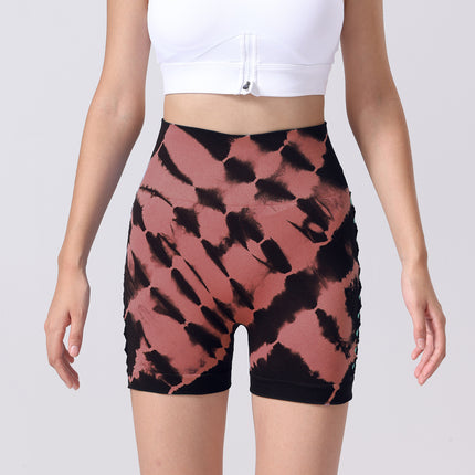 Women's Tie-dye Side Bow Hollow High Waist Hip Lifting Sports Fitness Yoga Shorts, Shorts For Women High Waist Tie Dye Workout Yoga Gym Scrunch Butt Lifting Cycling Biker Shorts
