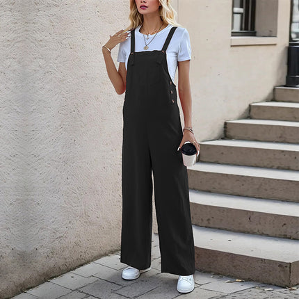 Summer Women's Casual Long Solid Color Suspender Pants