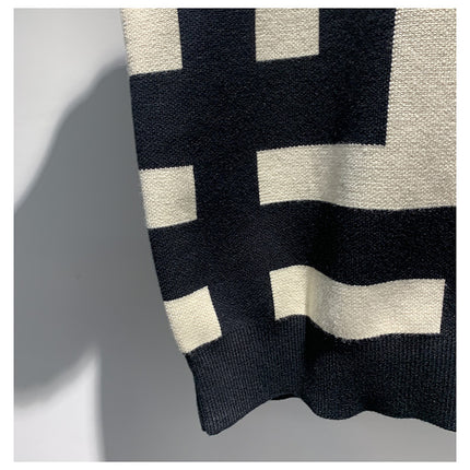 Men's New Fashion Versatile Geometric Jacquard Sweater Half Sleeve Round Neck