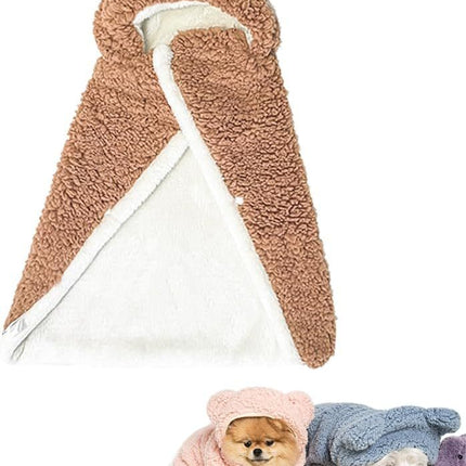 Teddy Bear Pet Cape Blanket With Hood, Polar Fleece Dog Cape Blanket Costume, Winter Snuggie For Dogs Cats
