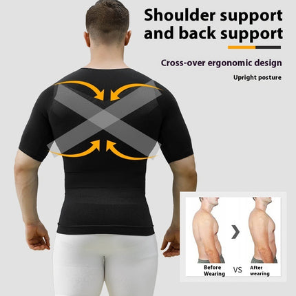 Men's Belly Contracting Chest Cover Sports Workout Bottoming Short Sleeve