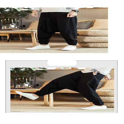 Linen Pants Men's Retro Plus Size Drop Harem Pants