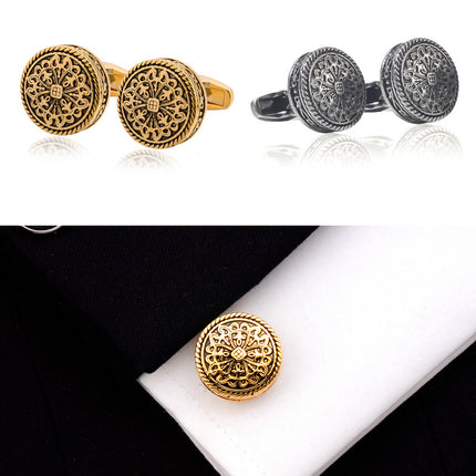 Carved Antique Silver Greek Royal Pattern Cufflinks High-end