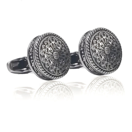 Carved Antique Silver Greek Royal Pattern Cufflinks High-end