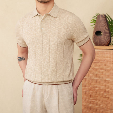Linen Cotton Blended Men's Lapel Knitted Polo Shirt