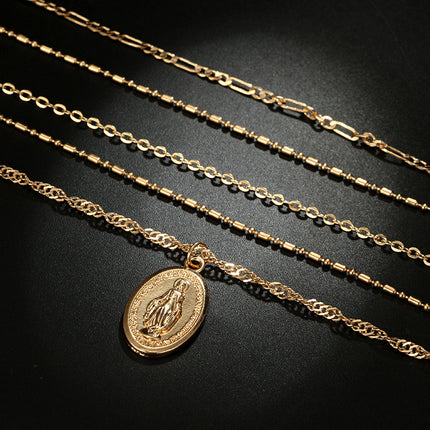 Elliptical Pendant Wild Clavicle Chain Five-Layer Women's Necklace
