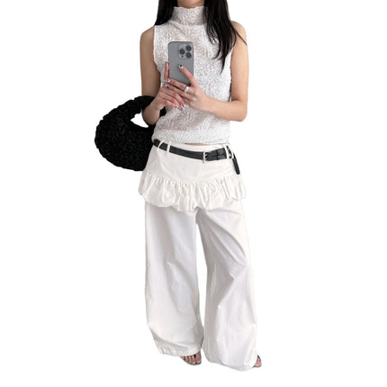 Street Style Puffy Bud Fake Two-piece Casual Trousers