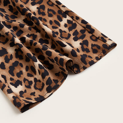 Women's Plus Size Leopard Print Wide Leg Pants - Elastic Waist, Loose Fit Casual Straight Leg Trousers For Spring Summer Fall, Lightweight Polyester Blend, Perfect For Beach Or Outdoor Outings