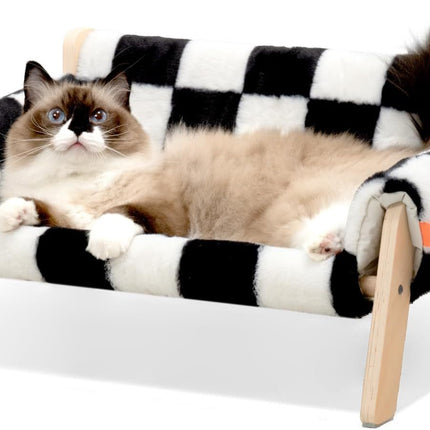 MEWOOFUN Raised Cat Bed With Wooden Legs - Sturdy Cat Sofa Holds 15kg, 56x45cm Soft Checkerboard Couch With Removable Washable Cover For Indoor Cats & Kittens