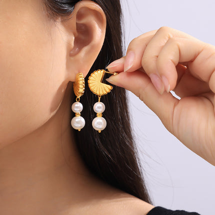 Tassel Artificial Pearl Natural Stone Earrings Retro Temperament