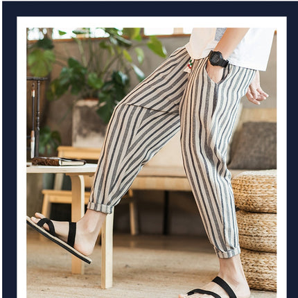 Chinese Style New Cotton And Linen Large Size Casual Youth Feet Japanese Men's Pants