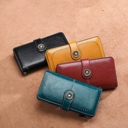 Hollow Women Clutch Leather Wallet Female Long Wallet Women Zipper Purse Strap Money Bag Purse