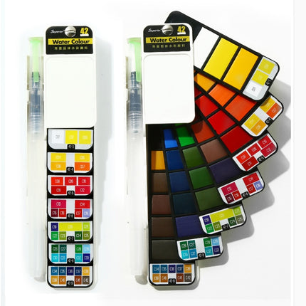 Solid Watercolor Paint Set With Water Brush Pen Foldable Travel Water Color Pigment