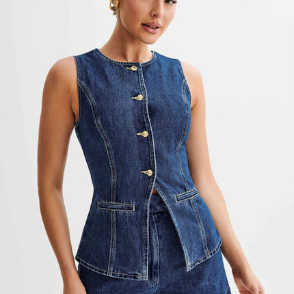 Denim Fashion Casual Sleeveless Women's Suit