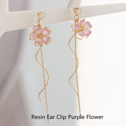 Japanese Sakura Fairy Temperament Tassel Spiral Chain Earrings Girl