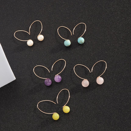 Decoration Design Development Copper Ear Hook Personality Simple Natural Stone Inlaid All-match Earrings