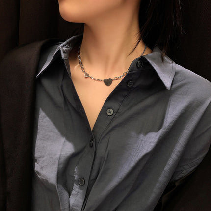 Simple Love Heart Necklace Asymmetric Clavicle Chain