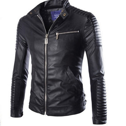 Men's Solid Color Leather Jacket Motorcycle Leather Jacket Men's
