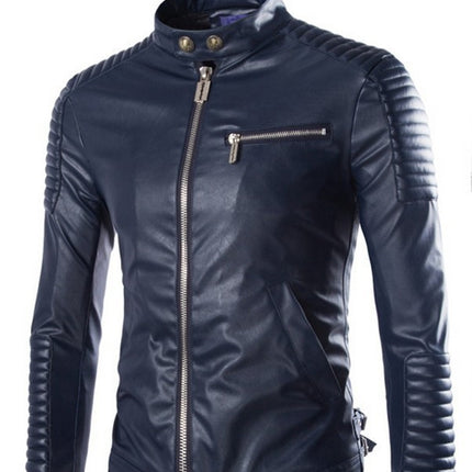 Men's Solid Color Leather Jacket Motorcycle Leather Jacket Men's