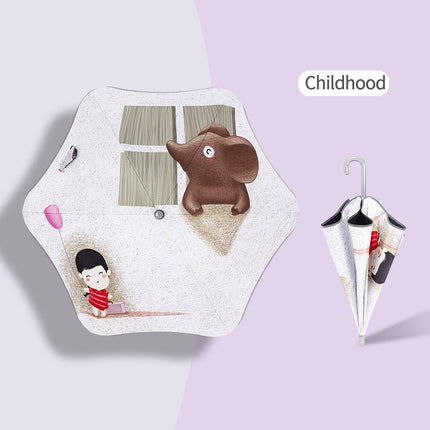 Children's Rounded Corner Umbrella Reflective Strip Anti-Clamp Hand Curved