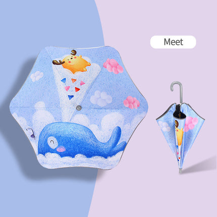 Children's Rounded Corner Umbrella Reflective Strip Anti-Clamp Hand Curved