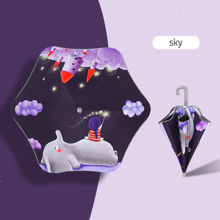 Children's Rounded Corner Umbrella Reflective Strip Anti-Clamp Hand Curved