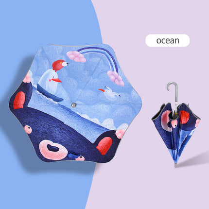 Children's Rounded Corner Umbrella Reflective Strip Anti-Clamp Hand Curved