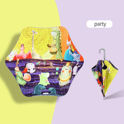 Children's Rounded Corner Umbrella Reflective Strip Anti-Clamp Hand Curved