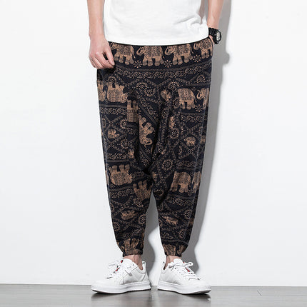 Foreign Trade Amazon 20 Spring And Summer Chinese Style Cotton And Linen Casual Pants Male Printing Long Pants Tide Large Size Loose Hip-Hop Pants