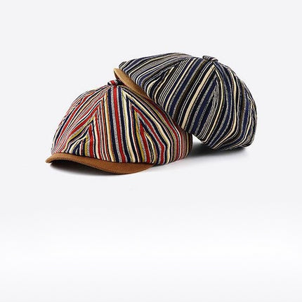 Striped Octagonal Hat Women New Newsboy Hat