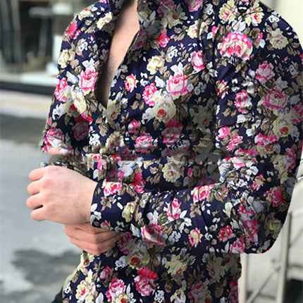 Fashion Lapel Autumn And Winter Printing Long-sleeved Casual Flower Shirt Plus Size Top