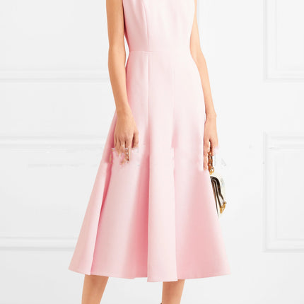 Spring And Summer New Pink Sweet Round Neck Large Skirt Dress Women