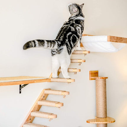 Cat Wooden Wall Hanging Ladder Pine Springboard Stairs Cat Toy Multi-layer