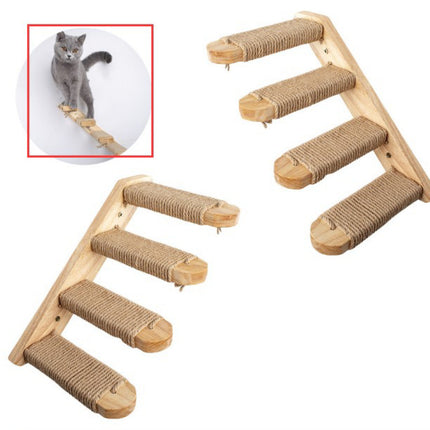 Cat Wooden Wall Hanging Ladder Pine Springboard Stairs Cat Toy Multi-layer