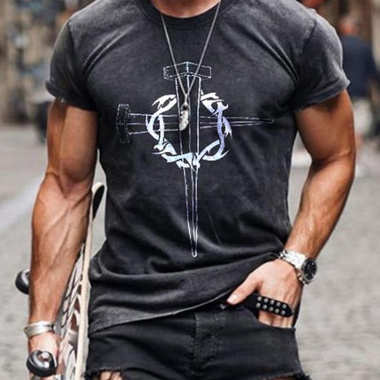 European And American Men's Cross Print T-shirt